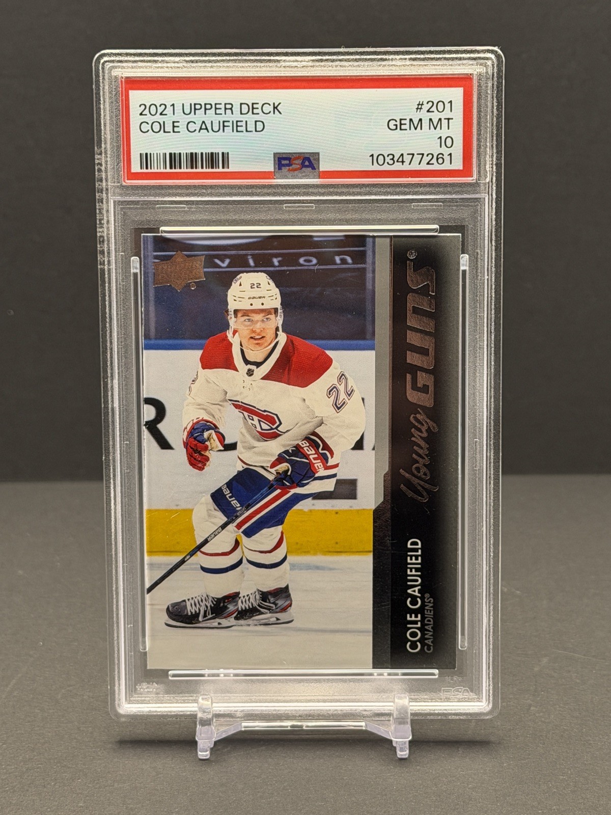 COLE CAUFIELD 2021-22 UD Series 1 Rookie Young Guns CANADIENS RC #201 PSA 10