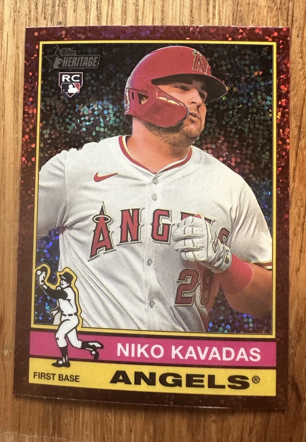 2025 Topps Heritage Niko Kavadas Chrome Burgundy Sparkle RC #320 - Angels