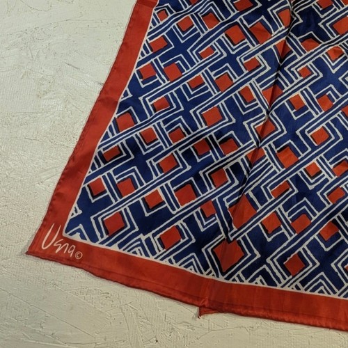 Vintage Silk Scarf Large Geometric Pattern Red Blue White Designer Square READ, Size L, $33.99 - Photo 7