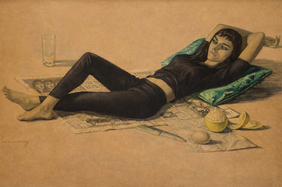 Vladimir Tretchikoff - Das Beatnik-Mädchen Erica böhmisches Frauenporträt Mitte des Jahrhunderts