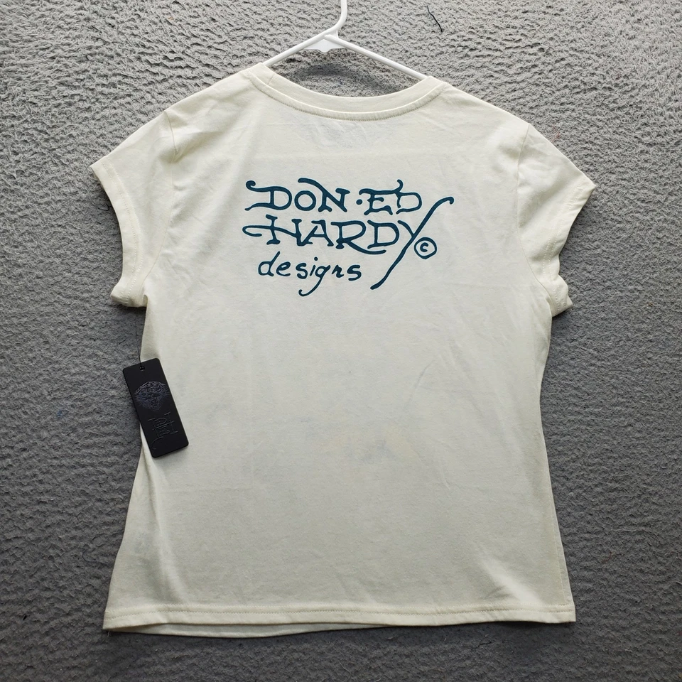 Ed Hardy T-Shirt Youth XL Tan Graphic Regular Fit Cap Sleeve Crew Neck Pullover - Image 2 of 4