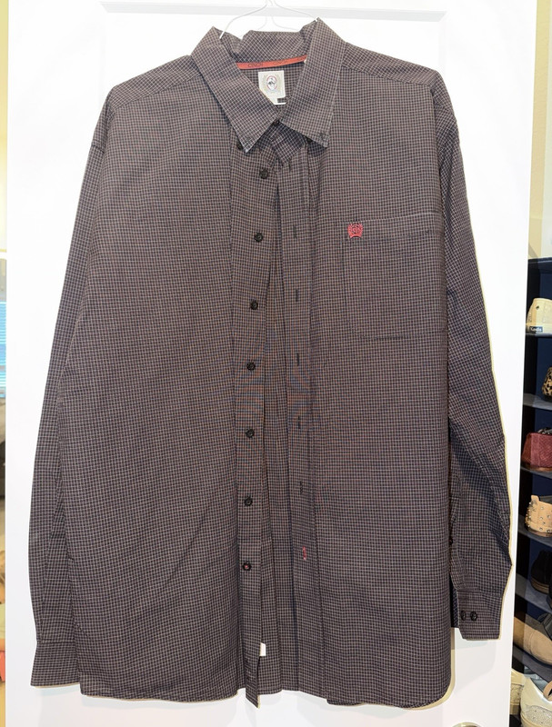 Cinch Men’s Check Button-Up Shirt Long Sleeve Pockets XL Black White Red