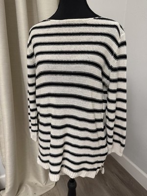 Chaps Women s Black and White Knit Striped Boatneck Sweater Top Size L