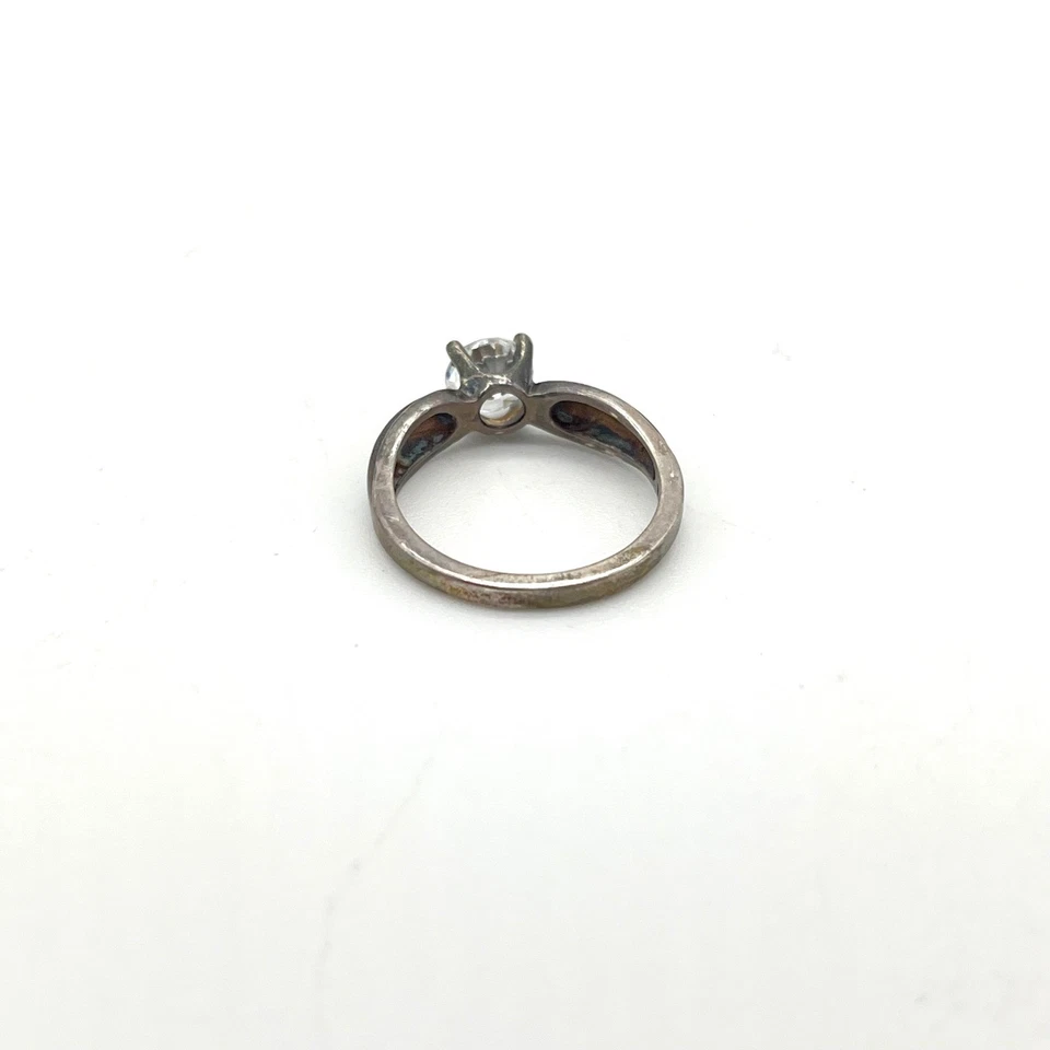 Anillo solitario Kabana de plata de ley 925 corte redondo circonita cúbica vintage talla 6 Foto 3 de 4
