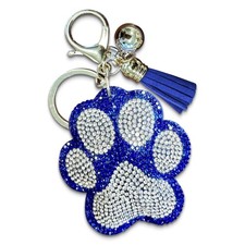 Bling Paw Print Keychain Blue and Silver Rhinestone Charm Bag Clip for...