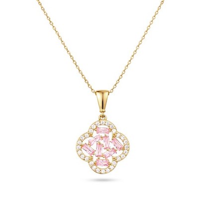 Massiver 9 kt Gelbgold rosa Zirkonia Vierflügel Anhänger - wählen Sie 18'' Kette