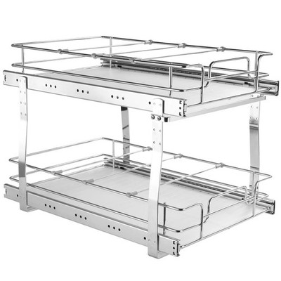 2-Tier Pull-Out Cabinet Organizer, 12.7''Wx21''Dx3.2''H Sliding Storage Shelf,