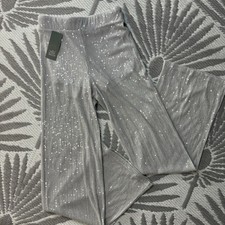 Silver Sequin Ribbed Flare Pants New Years Eve Party Disco Glam Size XXS NWT