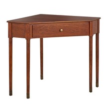 Lifestorey 1 Drawer Mesa Mid-Century Modern Corner Desk Walnut: Solid Pine Legs,