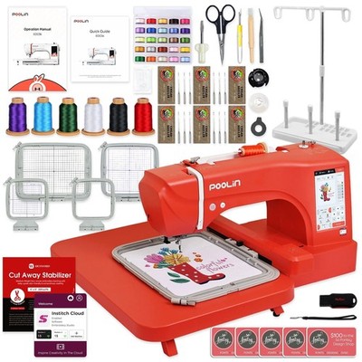 POOLIN EOC06 7.9in x 11in Computerized Embroidery Machine - Red