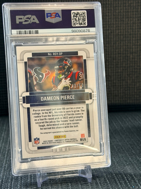 2022 Contenders Optic - ROTY, Dameon Pierce - #ROYDP, Blue, AUTO, /60, PSA 10 view 2