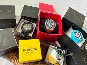 Invicta & Activa Unisex Watch Lot of 4 w/ Boxes Blue Dial, Green Dial, Sport