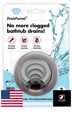 DrainFunnel Bathtub Drain Funnel Hair Clog Prevention 2 Pack 1.3-1.7'' Gray