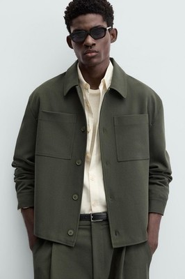 Men Zara Boxy Fit Overshirt Jacket Deep Olive Green | eBay