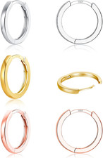 3 Pairs 925 Sterling Silver Hoop Earrings 14K White Gold Plated Small Silver Hoo
