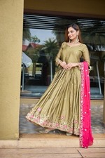 Latest Party Wear Olive Green Rangoli Silk Salwar Kameez With Dupatta For Women