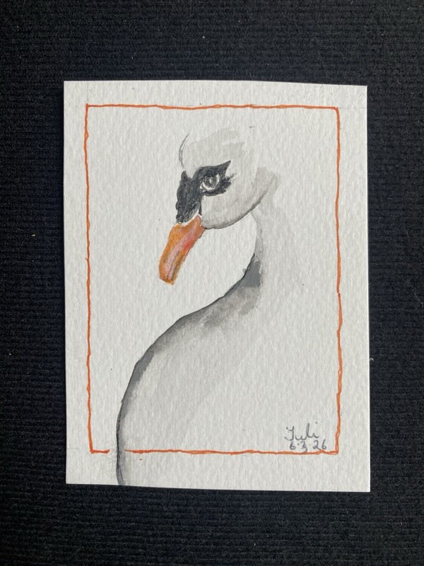 ACEO Original Art Tiny Art ATC Card Watercolor Painting Signed Duck Swan Demure