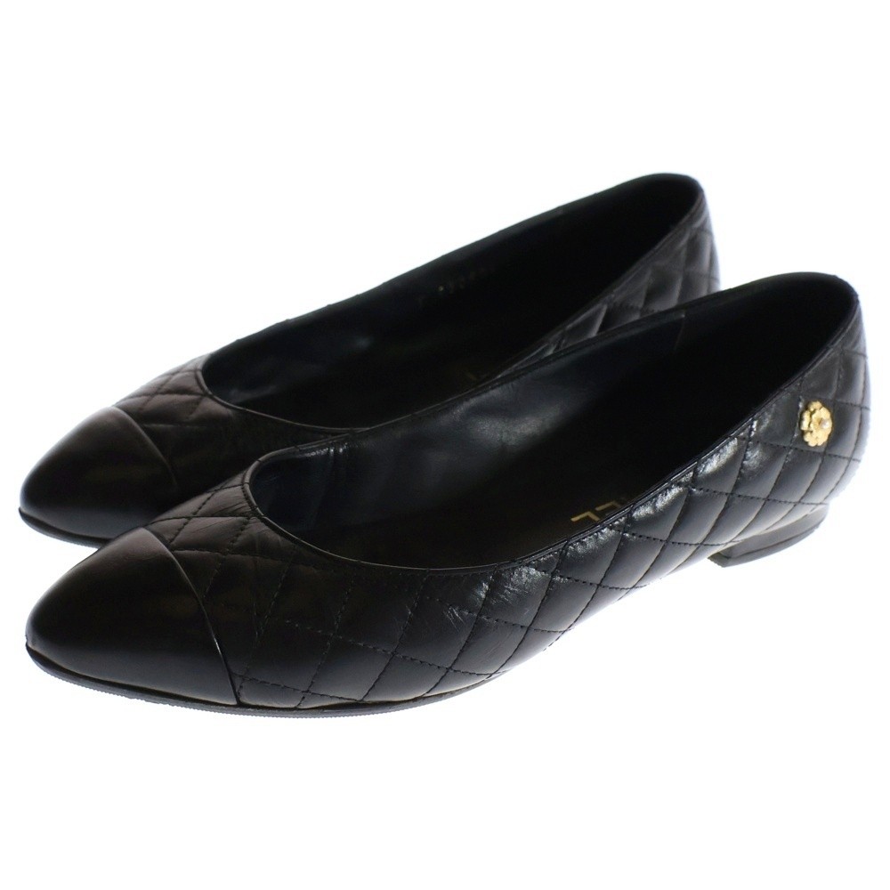 CHANEL Quilted Leather Low-Cut Flat Pumps, Size 37, US 7, Black, Women's thumbnail 18