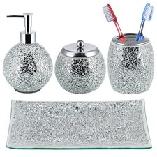 Mosaic Glass Bathroom Set, Modern Luxury Bath Ensemble, Includes Soap Dispens...