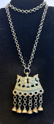 Vintage Kalevala Koru Finland Bronze Pendant Chain Necklace Bear & Horse Design
