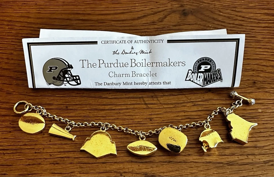 Pulsera Danbury Mint Purdue Fútbol Dije Chapado en Oro 24k Cristales Swarovski Foto 4 de 4