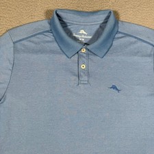 Tommy Bahama Shirt Mens Medium Blue Golf Polo Casual Preppy Logo Cotton Blend