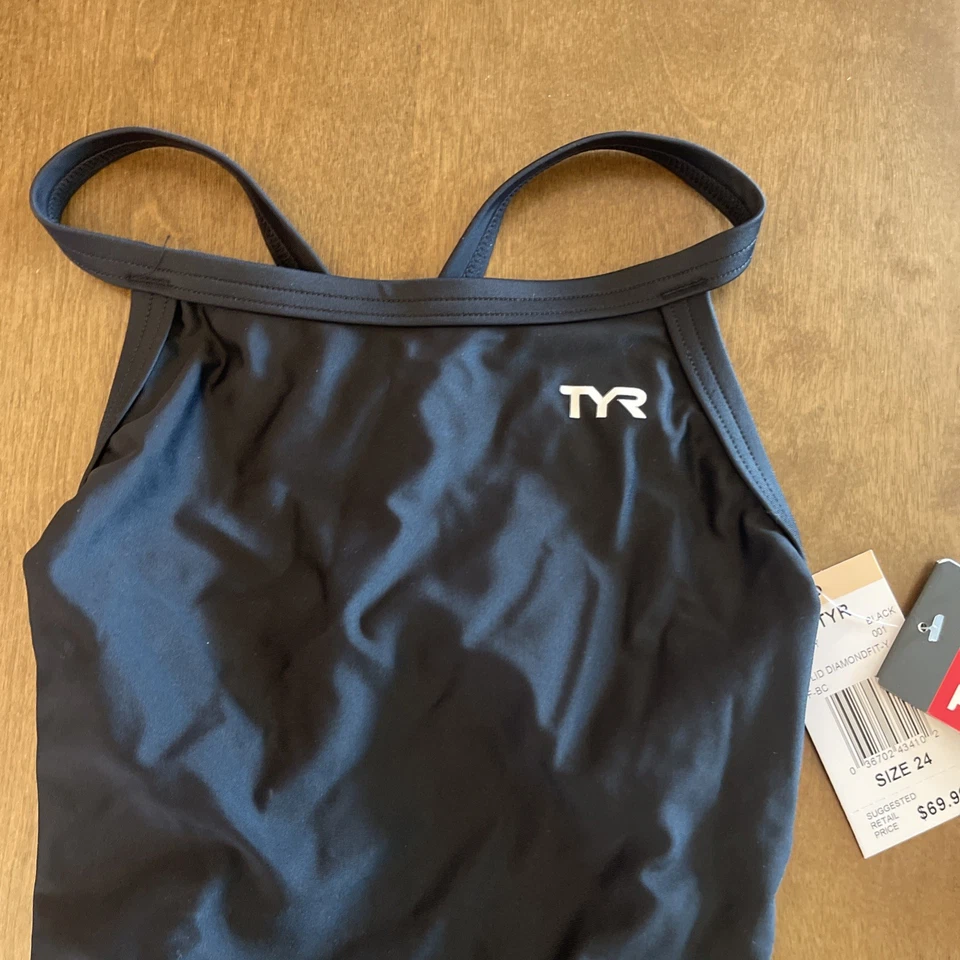 TYR Tyreco Youth Solid Diamondback Diamondfit Swim Suit Black Size 24 - Image 4 of 4