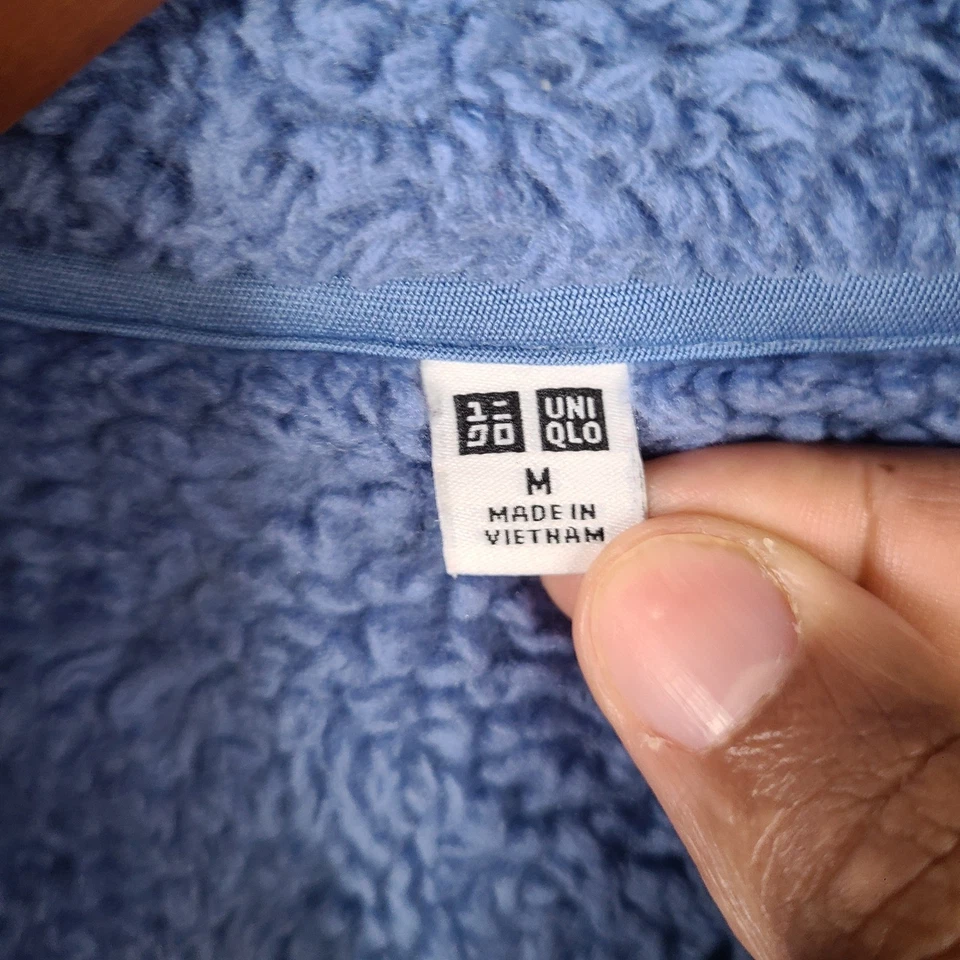 Chaqueta Uniqlo para mujer mediana azul polar cremallera completa acogedora cálida informal cuello falso Foto 3 de 4