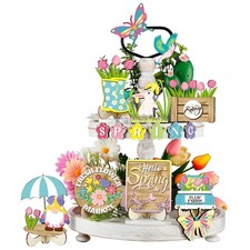 Marsui 13 Pcs Spring Tiered Tray Decor Set Hello Flower Tulip