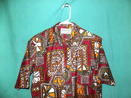 Exc! Vtg 60s JANTZEN KONA KAI HAWAIIAN SHIRT, TOP LOOP, GEOMETRIC, COTTON, Sz M - Picture 3 of 10