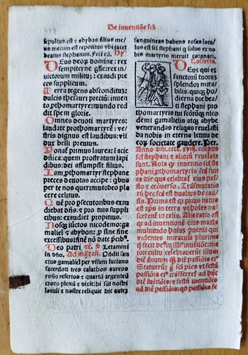 Post Incunable Leaf Brevarium Pataviensis Small Woodcut (576) - 1508 - Picture 2 of 2