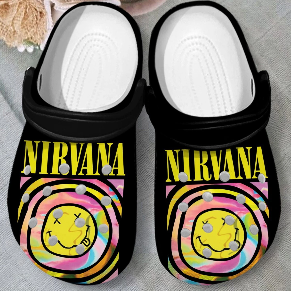 Retro Rock Band Smile Face Clogs Shoes