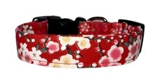 Red Pink  White Asian Flower Blossoms Handmade Dog Collar