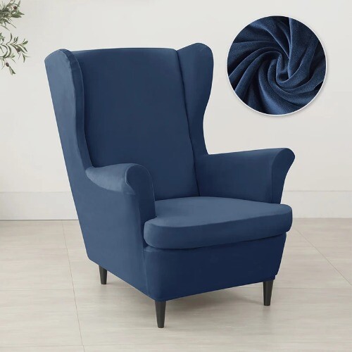 Velvet Wingback Chair Covers Wing Armchair Cover with Seat Cushion Slipcover - Picture 34 of 34