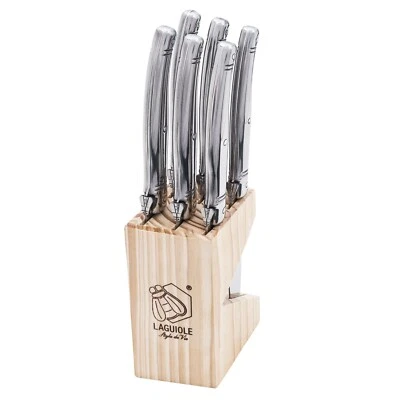 MESSER SET LAGUIOLE "CHIARO" | silber, Edelstahl, 6-teilig | Steakmesser Block - Bild 1 von 3
