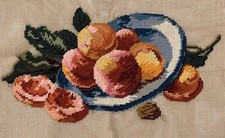 Preworked FRUIT  PLATE STILL LIFE Needlepoint Canvas 14 3/4"x8" 6232