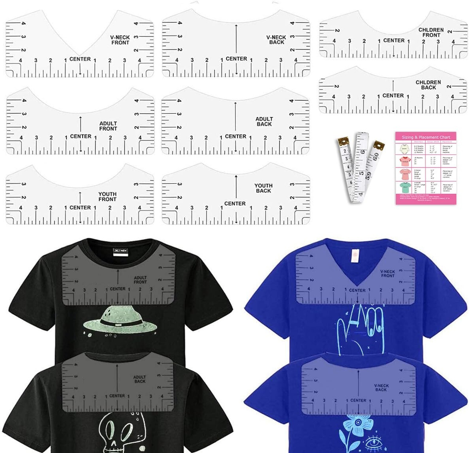 Tshirt Ruler Guide for HTV Vinyl Heat Transfer Vinyl - T-Shirt Alignment Tool...-image