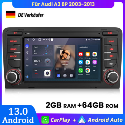 Für AUDI A3 8P 2003-2012 Carplay Android14 Autoradio GPS NAVI BT DAB WIFI 2+64GB