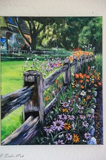 Acrylbild.Handgemalt. Leinwand .40x50cm.Bauerngarten.ungerahmt.Unikat.