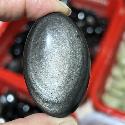2'' Natural Silver obsidian Play with Reiki Healing polishing Mineral Random 1PC