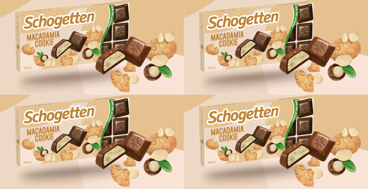 4x SCHOGETTEN MACADAMIA COOKIE - MILK CHOCOLATE BAR - 100G - TASTE