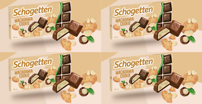 4x SCHOGETTEN MACADAMIA COOKIE - MILK CHOCOLATE BAR - 100G - TASTE OF THE YEAR