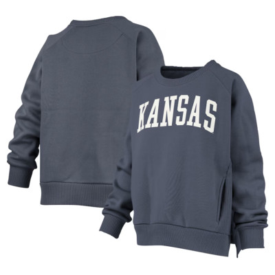 Women's Pressbox Denim Kansas Jayhawks Pocketed Pullover Sweatshirt-Small- NEW!