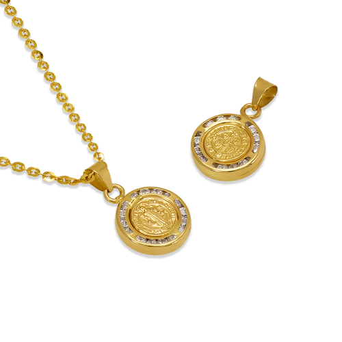 Saint St Benedict Medal Pendant 14K Solid Yellow Gold Religious Charm Two Sided - Picture 7 of 20