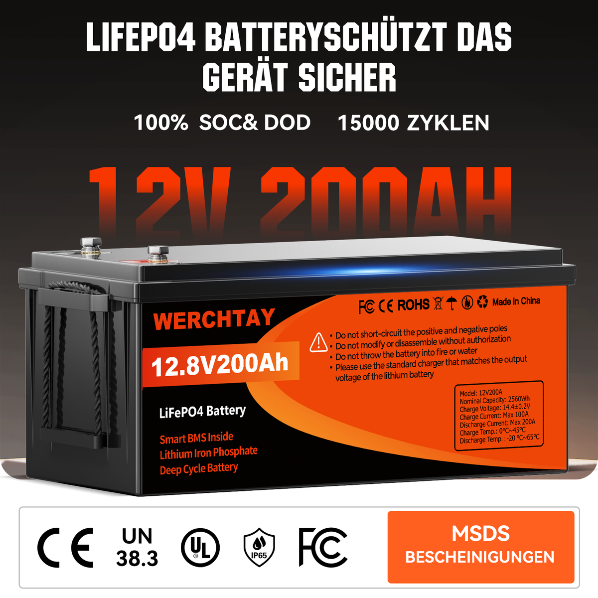 Lifepo4 12V 200AH Batterie Mit Bluetooth - Perfekt Für Camping, Wohnwagen & Solaranlagen