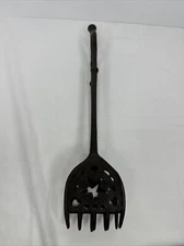 Vintage 14" Long Cast Iron Fireplace Tongs Hinged at Top Stars & Hearts 5 Prongs