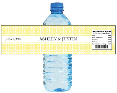 100 Square Pattern Light Yellow Wedding Engagement Party Water Bottle labels