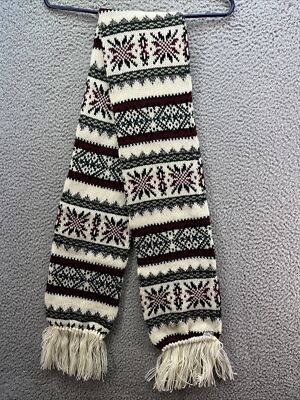 Isotoner Scarf Adult Winter Snowflakes Green Maroon White Black Approx 70 x 8 