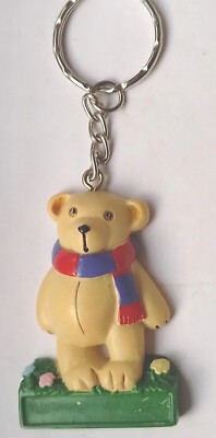Vintage Retro Keyring Key Chain Plastic Resin Brown Teddy Bear Scar🧸