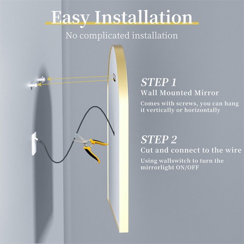 Illuminated LED Bathroom Mirror Brushed Gold Aluminum Frame Vanity Makeup Mirror - Picture 32 of 45